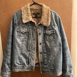 GAP Vintage Y2K FauxFur Sherpa Lined Denim Jean Jacket Women's Size XL
